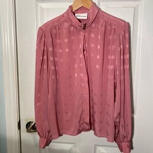 Marks & Spencer High Neck Pink Polka Dot Blouse • Button Down Shirt Vintage